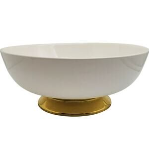 Large Kenilworth White Bowl Brass Pedestal Homer Laughlin 10" Vintage 1950s Dish